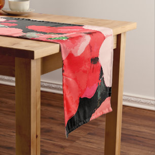 Watercolor Red Flower Short Table Runner