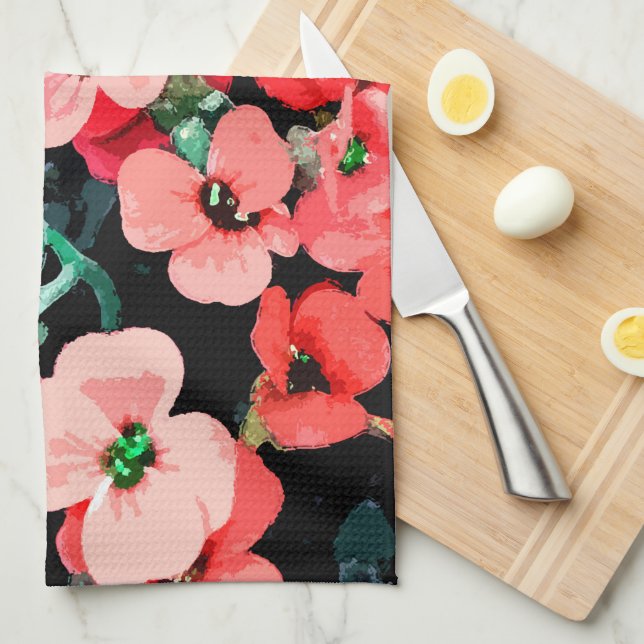 Watercolor Red Flower Tea Towel (Quarter Fold)