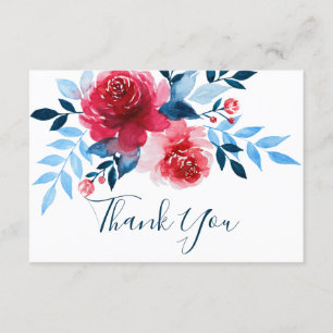 Watercolor Red Flowers Wedding Thank You  Card