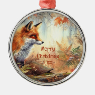 Watercolor Red Fox Fall Autumn Color Nature  Metal Tree Decoration