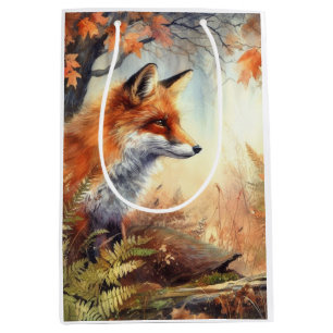 Watercolor Red Fox Fall Autumn Colour Nature Medium Gift Bag