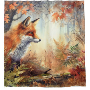Watercolor Red Fox Fall Autumn Colour Nature Shower Curtain