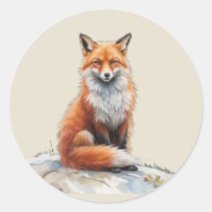 Watercolor Red Fox Wild Animal Art Classic Round Sticker