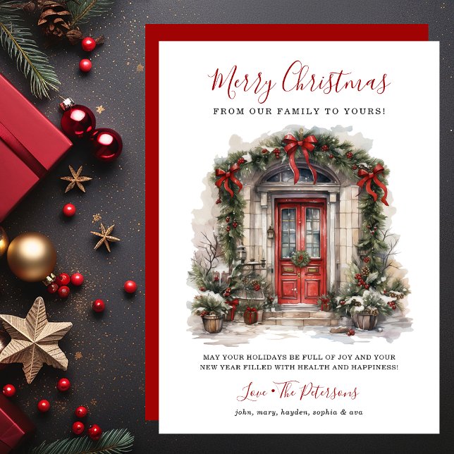 Watercolor Red Front Door Merry Christmas Holiday Card (Creator Uploaded)