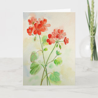 Watercolor Red Geranium Greeting Card