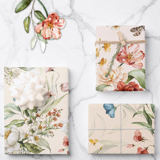 Watercolor Red Gold Dutch Still Life Floral Art Wrapping Paper Sheet