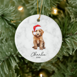 Watercolor Red Goldendoodle Farmhouse Christmas Ceramic Tree Decoration