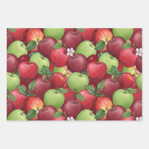 Watercolor Red, Green, and Granny Smith Apple Wrapping Paper Sheet