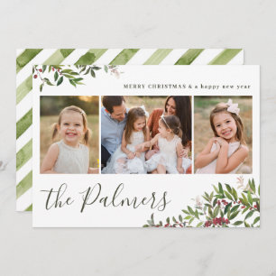 Watercolor Red Green Christmas Branches Collage Holiday Card