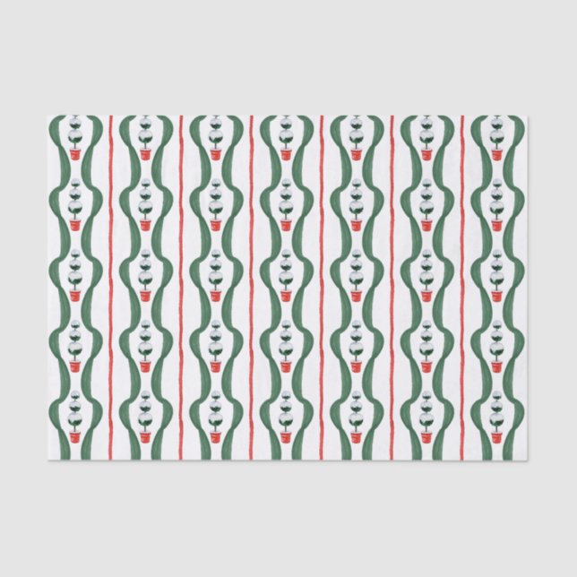 Watercolor Red & Green Christmas Topiary Tissue Paper (Front)