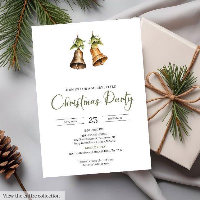 Watercolor Red Green Rustic Holiday Christmas Bell Invitation (Watercolor Red Green Rustic Holiday Christmas Party

)