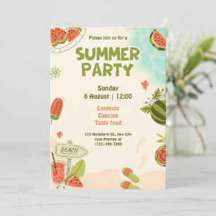 Watercolor red green watermelon summer party invitation