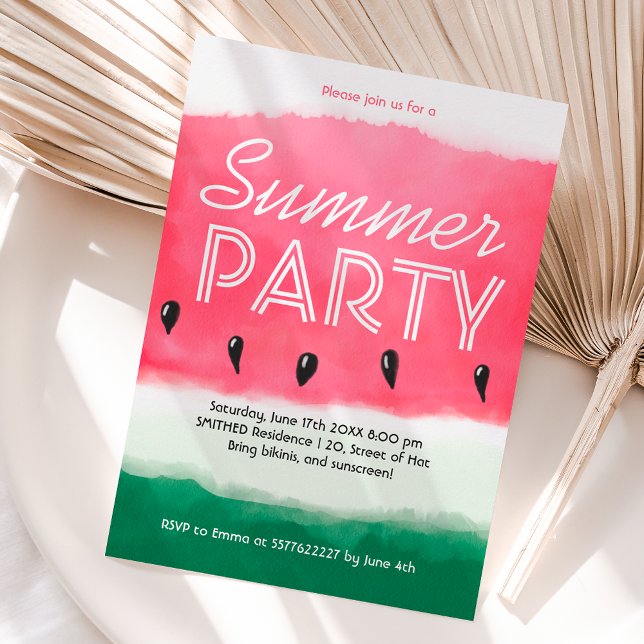 Watercolor red green watermelon summer party invitation (Creator Uploaded)
