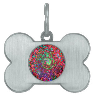 Watercolor Red Groovy Abstract Retro Liquid Swirl Pet ID Tag
