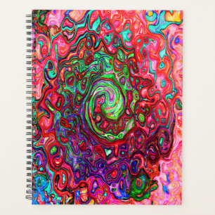 Watercolor Red Groovy Abstract Retro Liquid Swirl Planner