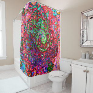 Watercolor Red Groovy Abstract Retro Liquid Swirl Shower Curtain