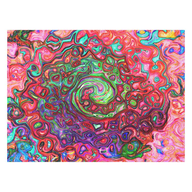 Watercolor Red Groovy Abstract Retro Liquid Swirl Tablecloth (Front (Horizontal))