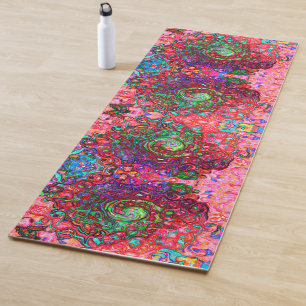 Watercolor Red Groovy Abstract Retro Liquid Swirl Yoga Mat