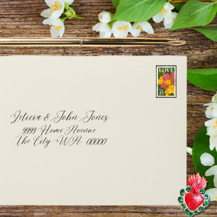Watercolor Red Heart & Flower Mexican Wedding Envelope