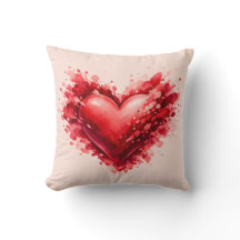 Watercolor Red Heart Splash Throw Pillow