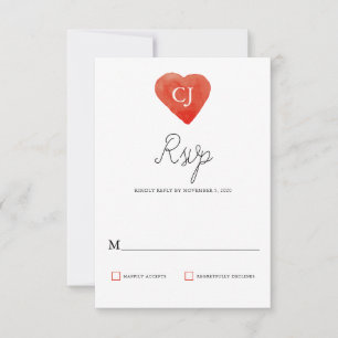 Watercolor Red Heart Wedding RSVP Card