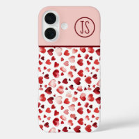 Watercolor Red Hearts Valentine's Day Monogrammed