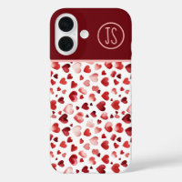 Watercolor Red Hearts Valentine's Day Monogrammed