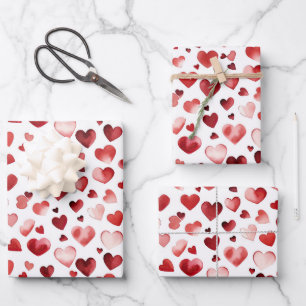 Watercolor Red Hearts Valentine's Day Wrapping Paper Sheet