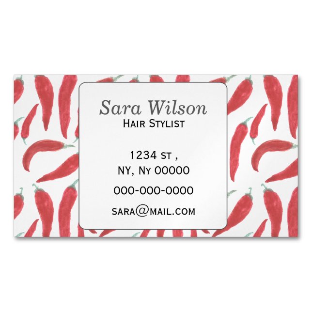 watercolor red hot chillies magnetic business card (Front)