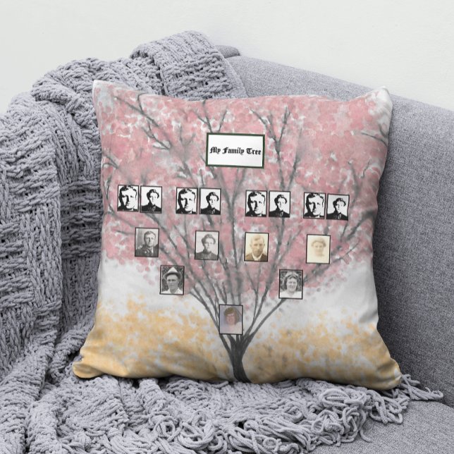 Watercolor Red Leaf Family Tree with Photos  Cushion (Creator Uploaded)