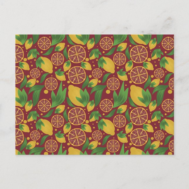 Watercolor Red Lemon Fruit Pattern Postcard (Front)
