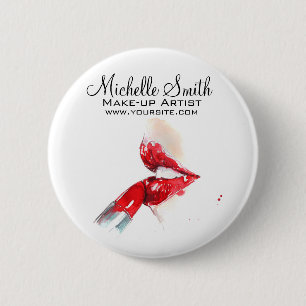 Watercolor red lips and lipstick makeup branding   6 cm round badge