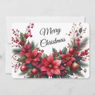 Watercolor Red Merry Christmas Flower Holiday Card