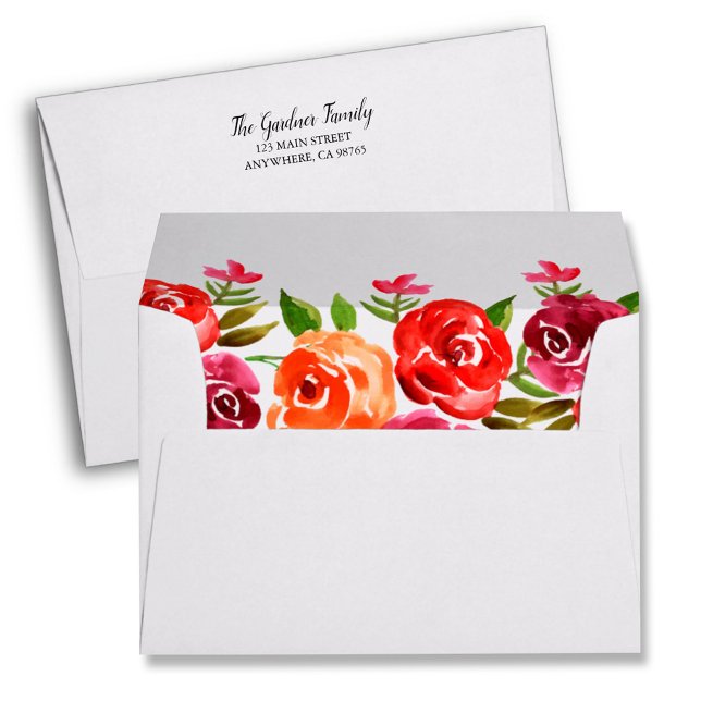 Watercolor Red Orange Burgundy Floral Envelope (Creator Uploaded)