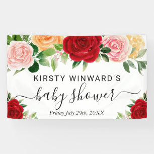 Watercolor Red Orange Roses Baby Shower Welcome Banner