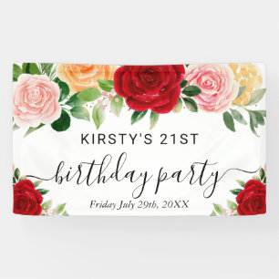 Watercolor Red Orange Roses Birthday Welcome Banner