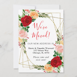 Watercolor Red Orange Roses Frame We've Moved Announcement