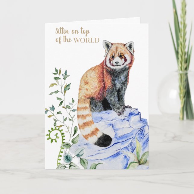 Watercolor Red Panda Graduation Card (Front)