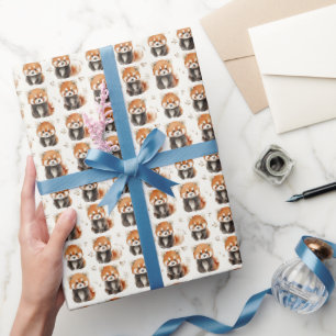 Watercolor Red Pandas on Off White  Wrapping Paper