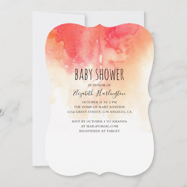 Watercolor red peach gender neutral baby shower invitation (Front)