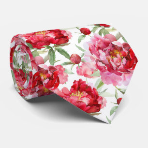 Watercolor Red Peony Pattern Tie