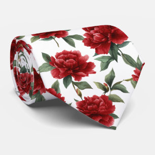 Watercolor Red Peony Pattern Tie