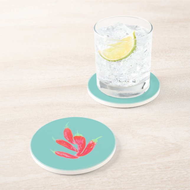 Watercolor Red Peppers Bunch Summer Coaster (Side)