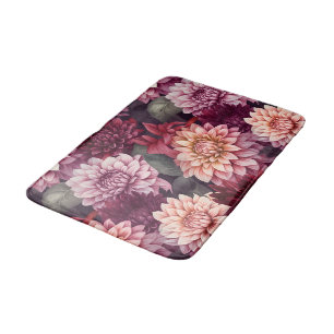 Watercolor Red Pink Dahlia Pattern Design Bath Mat