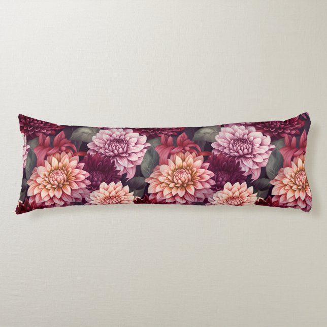 Watercolor Red Pink Dahlia Pattern Design Body Cushion (Front)