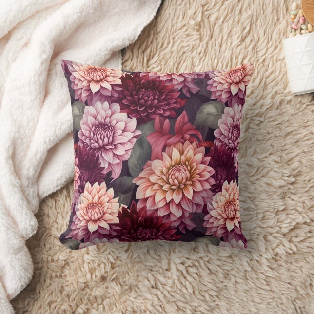 Watercolor Red Pink Dahlia Pattern Design Cushion (Blanket)