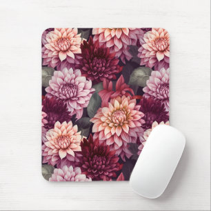Watercolor Red Pink Dahlia Pattern Design Mouse Pad
