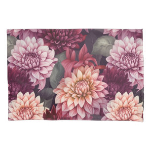 Watercolor Red Pink Dahlia Pattern Design Pillowcase