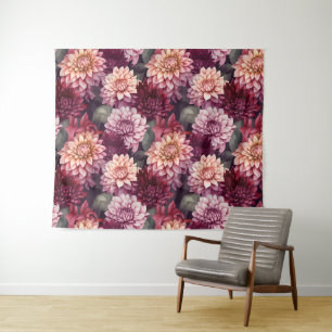 Watercolor Red Pink Dahlia Pattern Design Tapestry