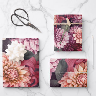 Watercolor Red Pink Dahlia Pattern Design Wrapping Paper Sheet